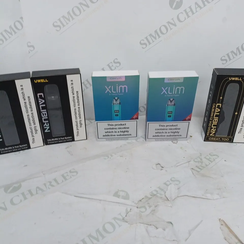 LOT OF APPROXIMATELY 10 BOXED E-CIGARETTES TO INCLUDE CALIBURN A2 POD, UWELL CALIBURN, OXVA XLIM ETC. 