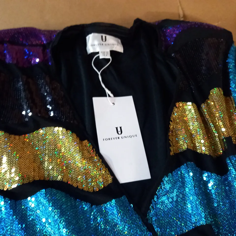 FOREVER UNIQUE MULTIPRINT SEQUIN DRESS - UK 12
