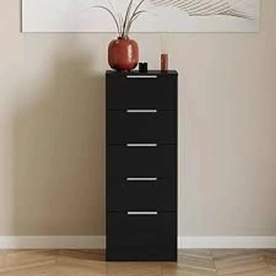 BOXED TREGA 5 DRAWER NARROW CHEST - BLACK (1 BOX)