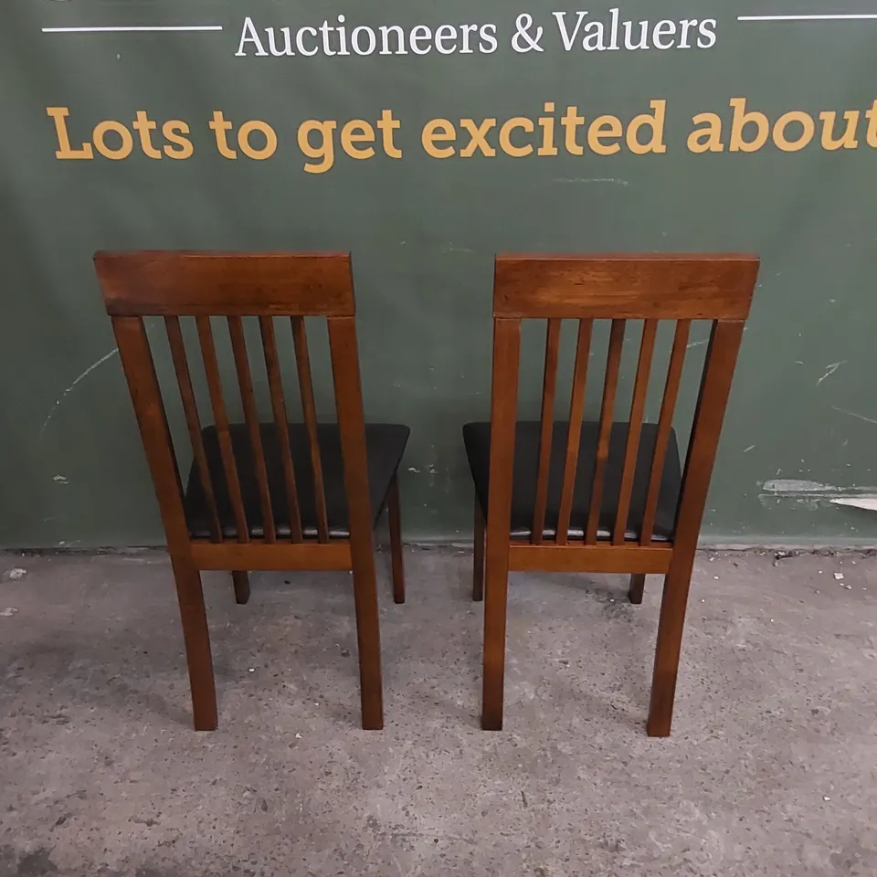 SET OF 2 OXFORD DARK WOOD DINING CHAIRS WITH BROWN SEAT PADS 