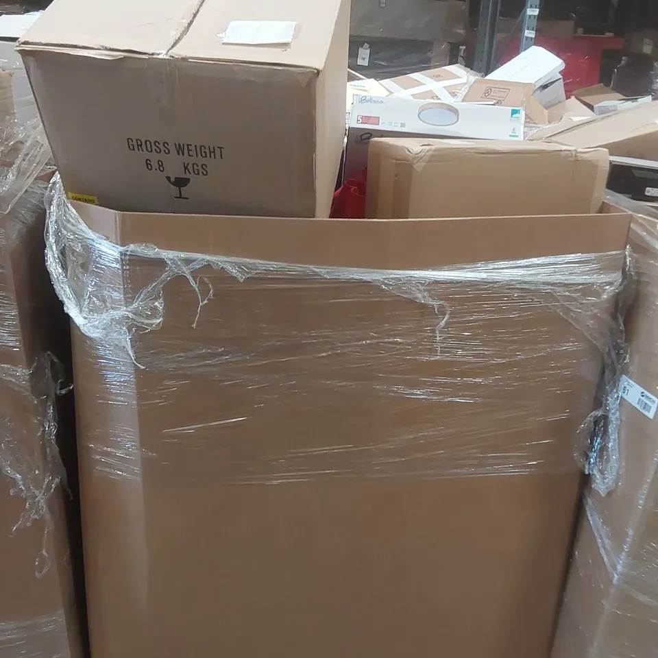PALLET TO CONTAIN A VERY LARGE QUANTITY OF DESIGNER INDOOR LIGHTING PRODUCTS TO INCLUDE: TABLE LIGHTS, CEILING LIGHTS, WALL LIGHTS ECT
