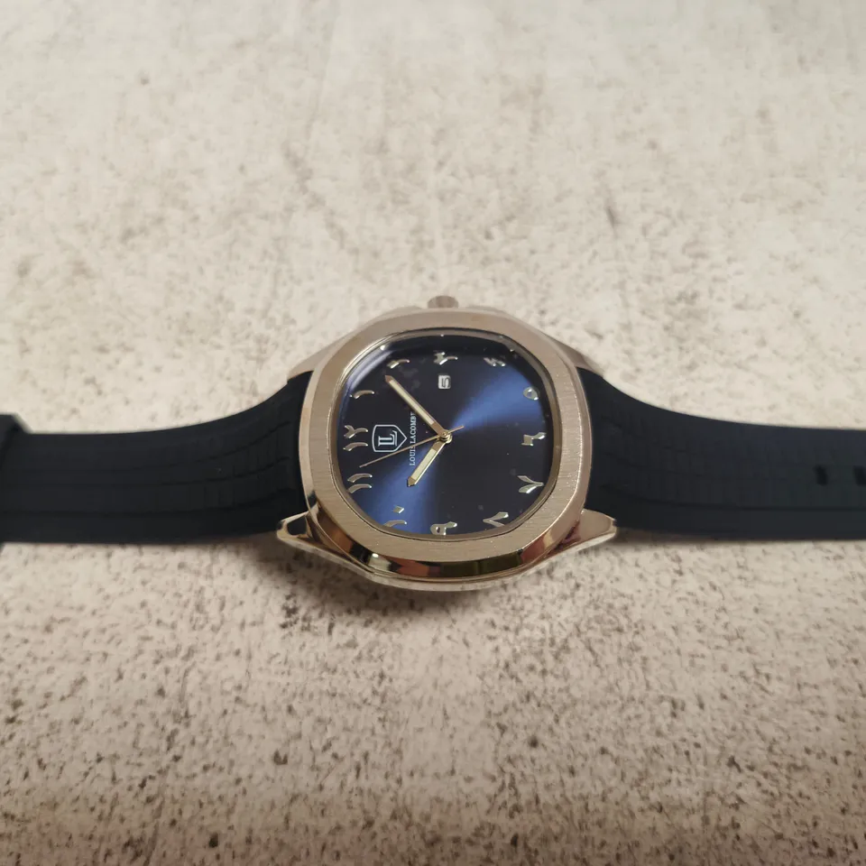 LOUIS LACOMBE WRISTWATCH WITH BLUE DIAL, ROSE-GOLD-TONE BEZEL & BLUE STRAP