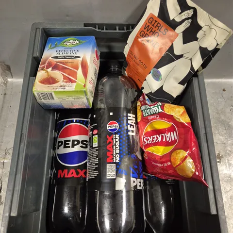 APPROXIMATELY 5 ASSORTED FOOD/DRINK PRODUCTS TO INCLUDE PEPSI DRINK, HERBAL TEA, GIRLS WHO GRIND COFFEE ETC