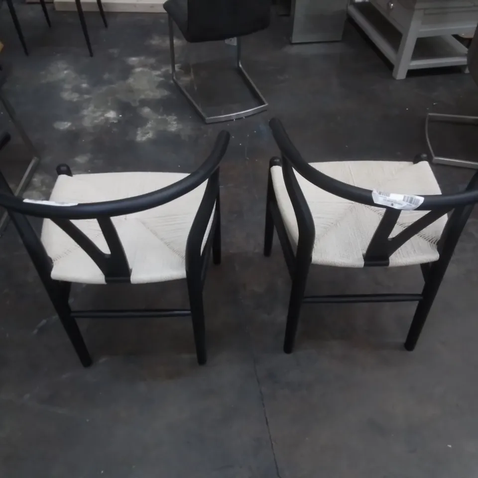 SET OF 2 DESIGNER WOOD AND WOVEN CHAIRS IN BLACK 