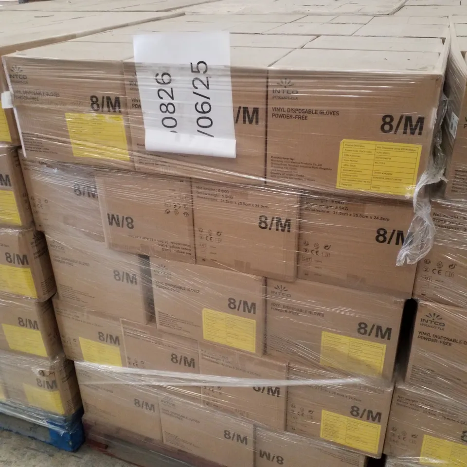 PALLET CONTAINING APPROXIMATELY 700 INTCO VINYL GLOVES 100PK MEDIUM