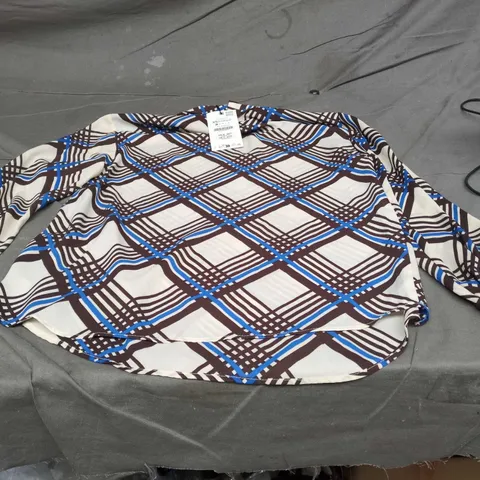 ZARA WOMEN'S PLAID BLOUSE – BROWN, BLUE & WHITE (XS) 