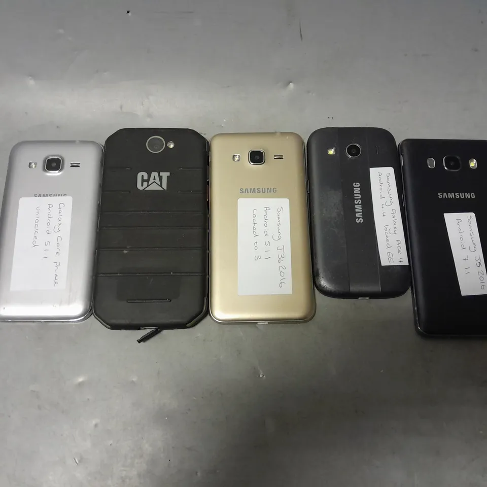 SET OF 5 MOBILE PHONES TO INCLUDE - SAMSUNG J36 , SAMSUNG J5 SAMSUING GALAXY CORE PRIME ETC