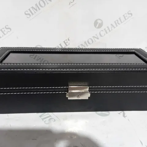 5 X BLACK WATCH BOXES WITH METAL CLASP 