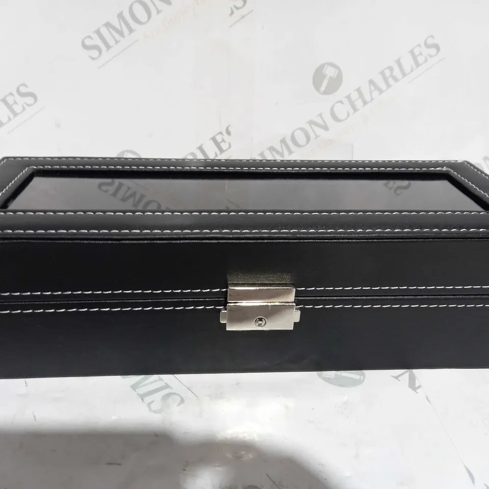 5 X BLACK WATCH BOXES WITH METAL CLASP 