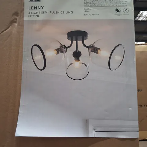 BOXED DUNELM LENNY 3 LIGHT SEMI-FLUSH CEILING FITTING