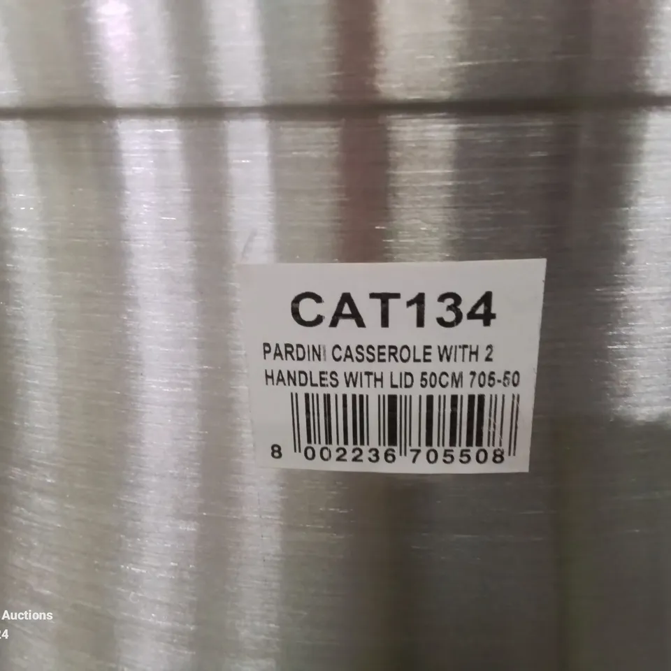 LOT CONTAINING 3 BOXED LARGE STAINLESS STEEL PARDINI CASSEROLE POTS (LIDS NOT INCLUDED)