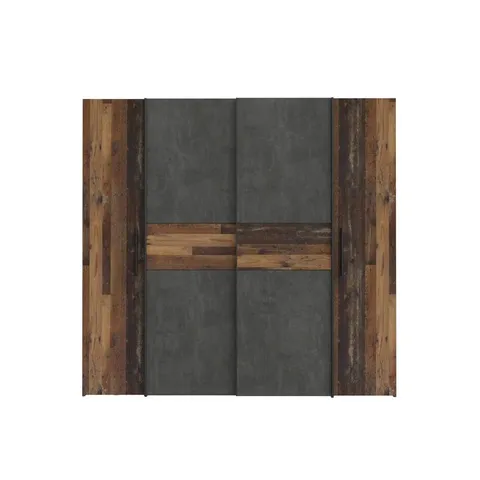 BOXED KORAN 8NO 4NO WARDROBE, 190.5CM H X 200.1CM W X 61.6CM D - DARK GRAY CONCRETE/OLD-WOOD VINTAGE (4 BOXES)
