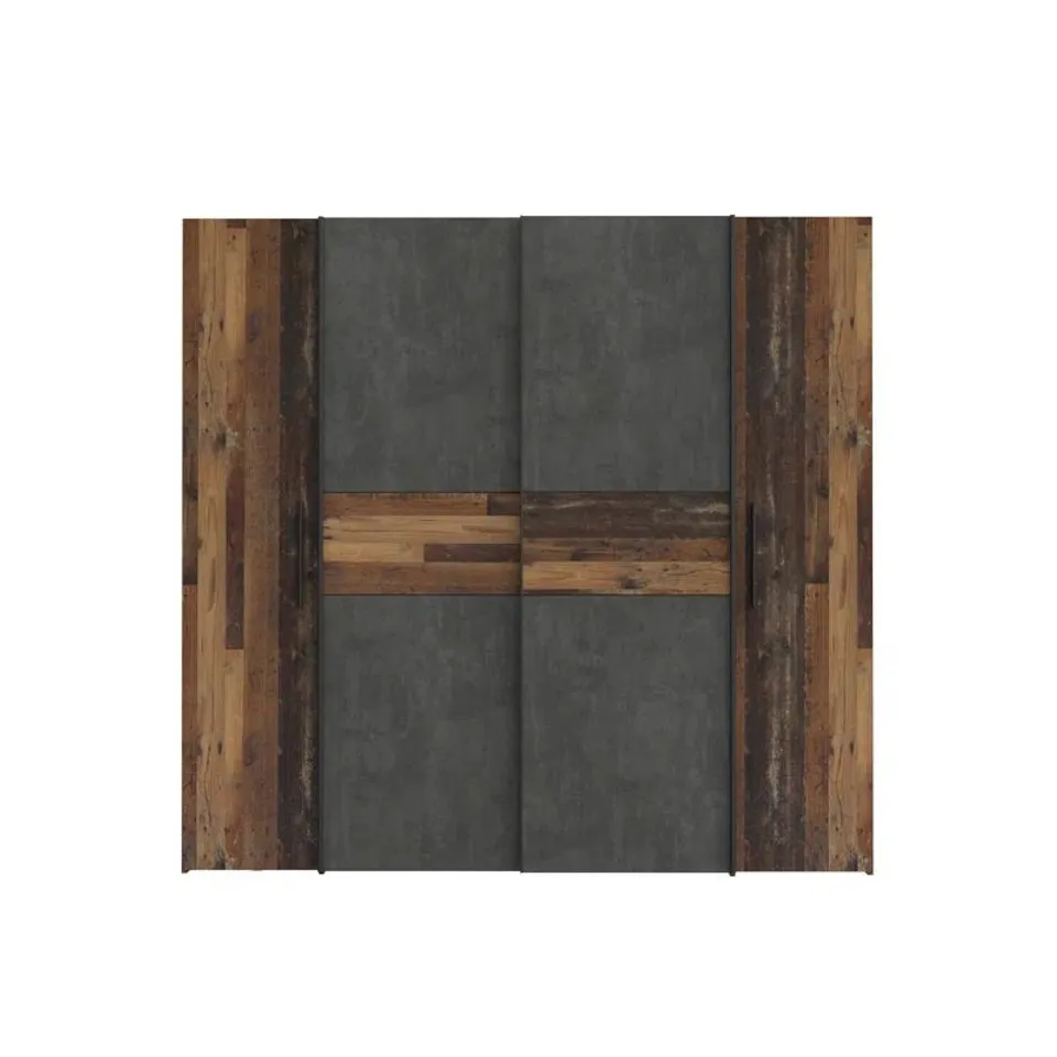BOXED KORAN 8NO 4NO WARDROBE, 190.5CM H X 200.1CM W X 61.6CM D - DARK GRAY CONCRETE/OLD-WOOD VINTAGE (4 BOXES)