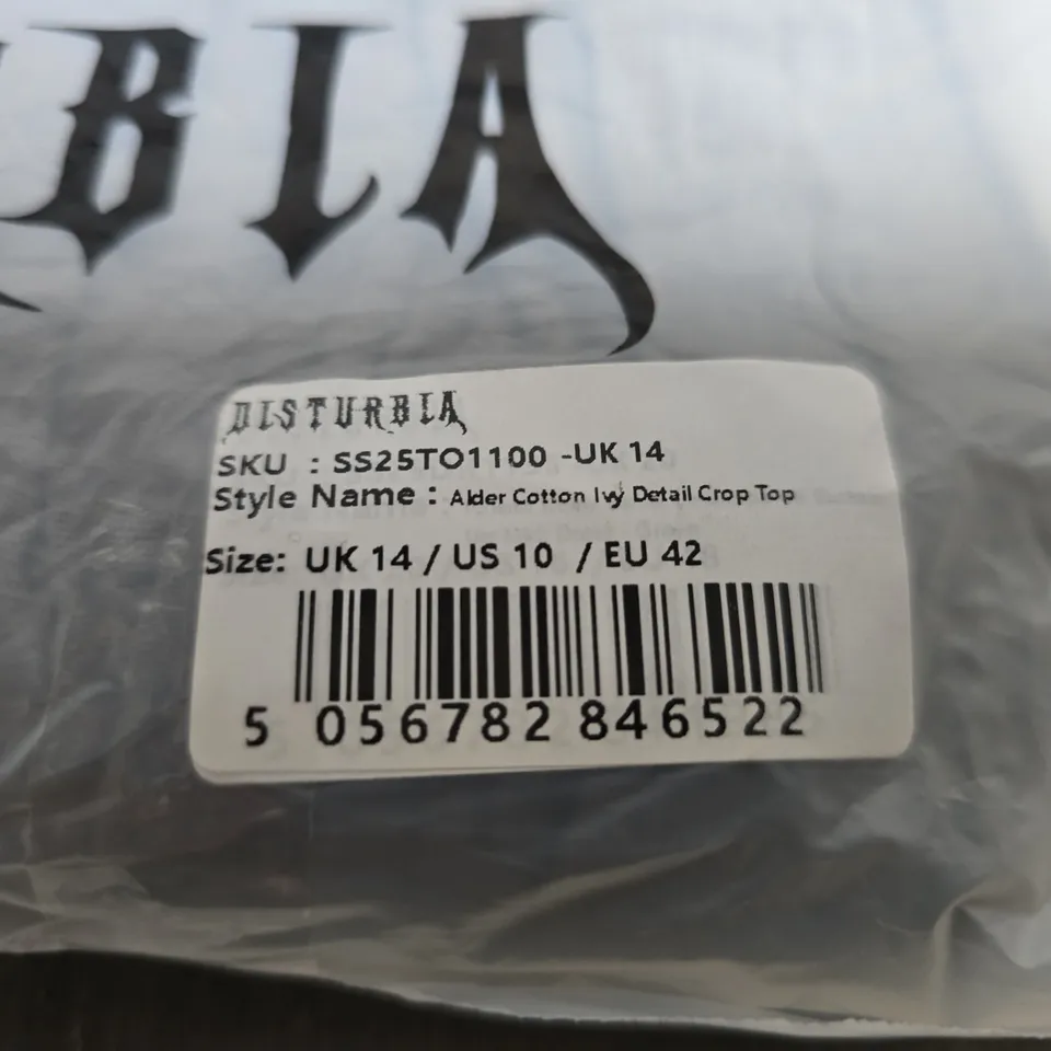 BAGGED DISTURBIA ALDER COTTON IVY DETAIL CROP TOP – UK 14