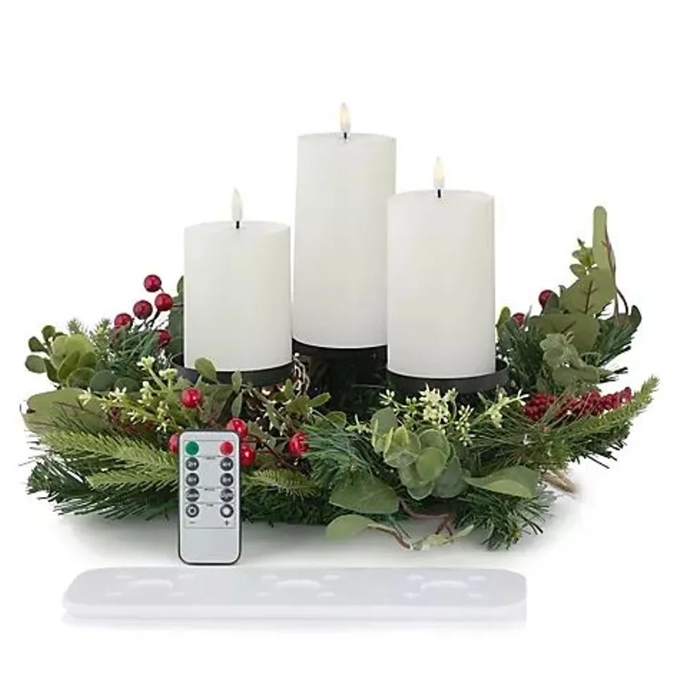 HOME REFLECTIONS 3 IN 1 WREATH & RECHARGEABLE FLAMELESS CANDLES - COLLECTION ONLY