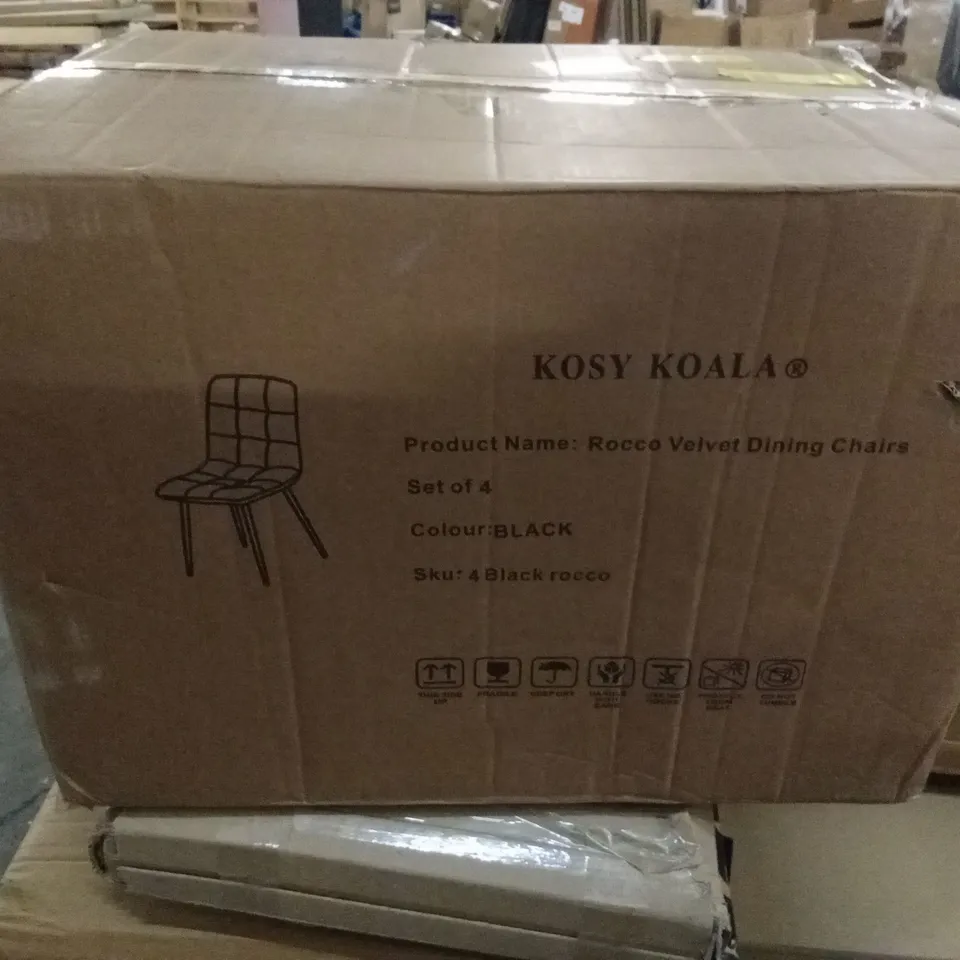 BOXED SET OF 4 KOSY KOALA ROCCO VELVET DINING CHAIRS - BLACK (1 BOX)