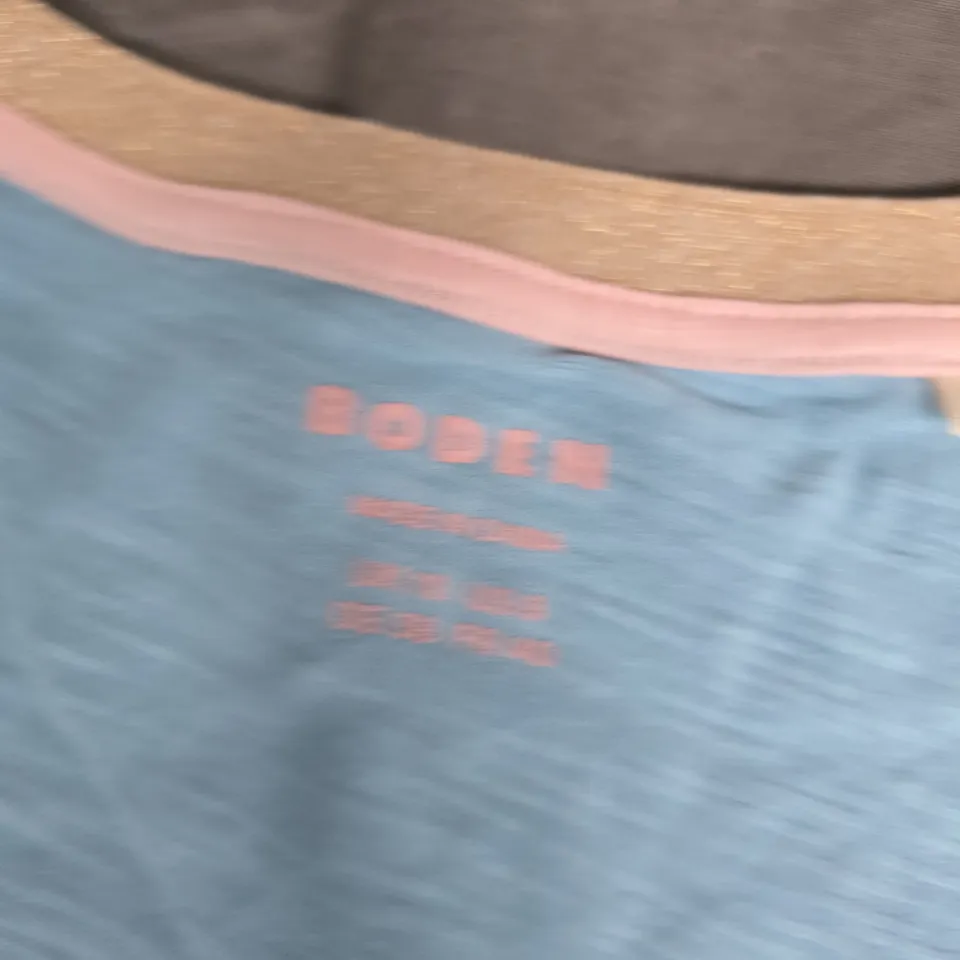BODENS WOMEN'S LIGHT BLUE V-NECK TOP WITH PINK GLITTER TRIM - UK 12