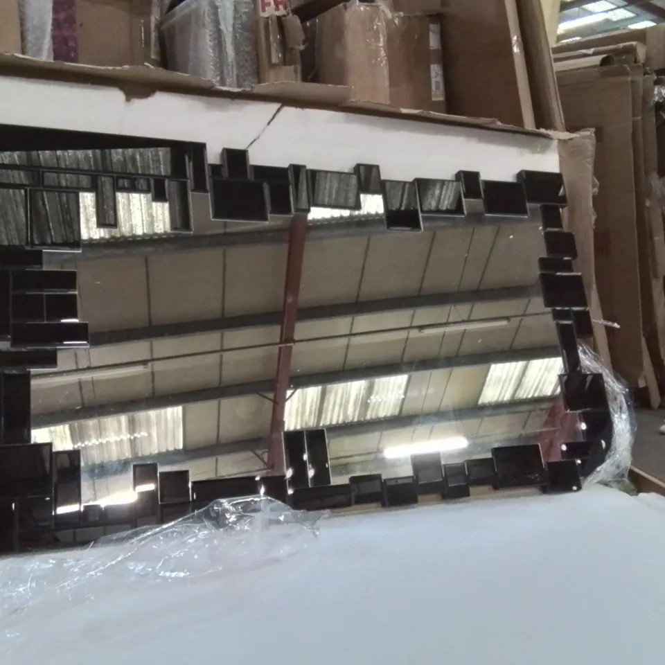 STYLISH MODERN BLACK TILE ABSTRACT FRAME LARGE WALL MIRROR 