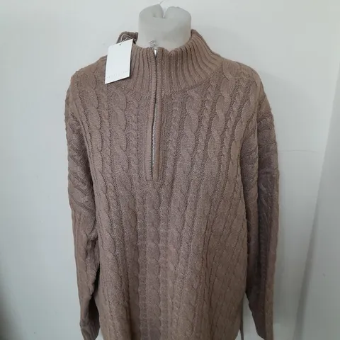 PREETY LAVISH ZIP COLLARED KNITTED JUMPER BROWN SIZE UK M