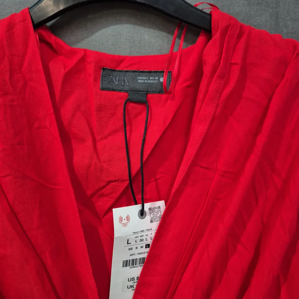 ZARA RED WRAP DRESS – UK LARGE (L)