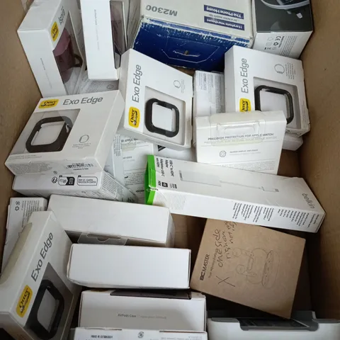 BOX CONTAINING A MIX OF ITEMS INCLUDING AIRPOD CASES, EARPHONES ETC.