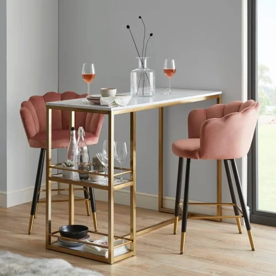 BOXED KENDALL 2 SEATER RECTANGULAR BAR TABLE - WHITE MARBLE EFFECT (1 BOX)