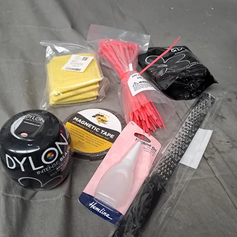APPROXIMATELY 15 ASSORTED HOUSEHOLD PRODUCTS TO INCLUDE CABLE TIES, SPONGE SET, MACHINE OIL ETC 