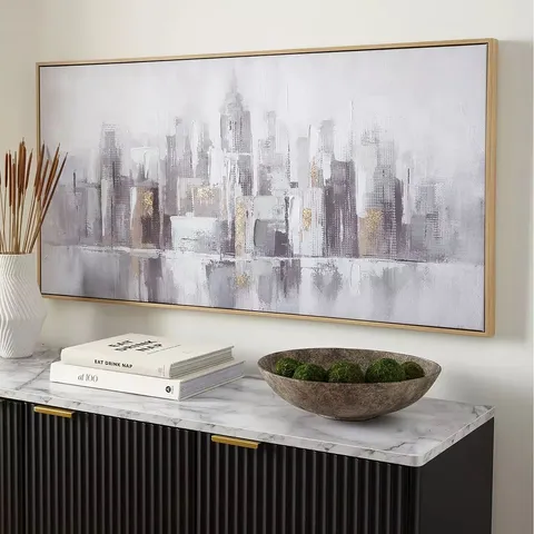 BOXED CAPPED CITY LANDSCAPE FOILED CANVAS WITH HAND-PAINTED EMBELLISHMENTS - COLLECTION ONLY