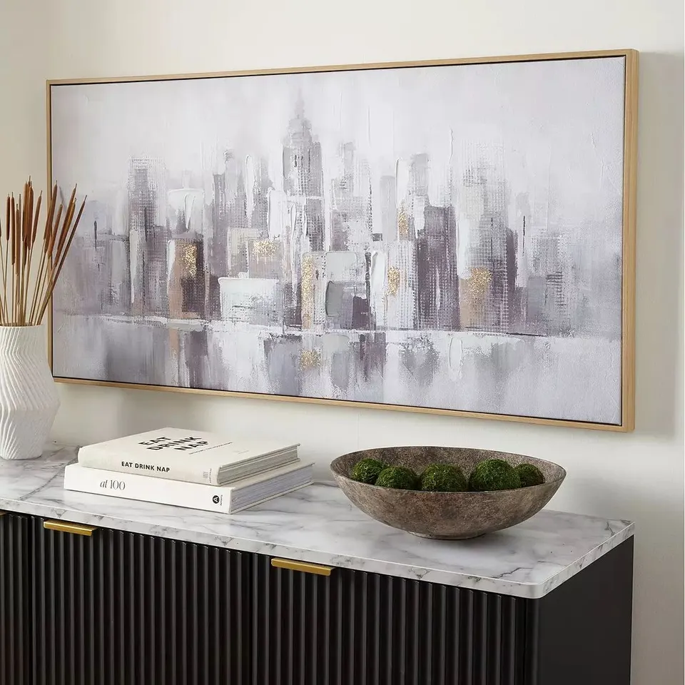 BOXED CAPPED CITY LANDSCAPE FOILED CANVAS WITH HAND-PAINTED EMBELLISHMENTS - COLLECTION ONLY
