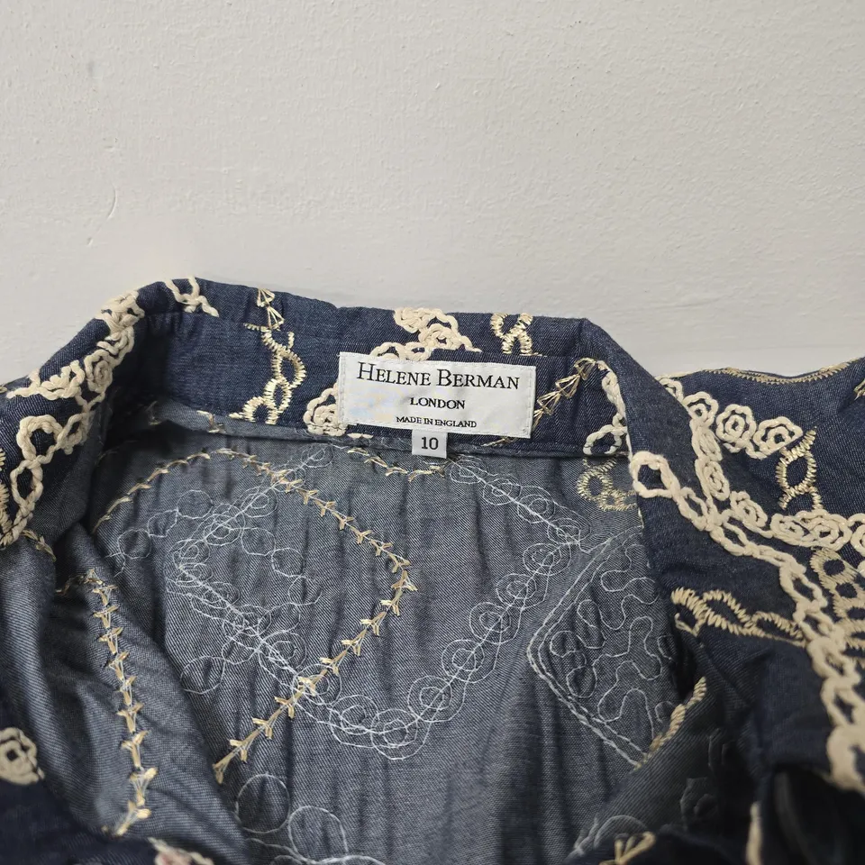 HELENE BERMAN LONDON DENIM-STYLE DRESS WITH CREAM EMBROIDERY – UK 10