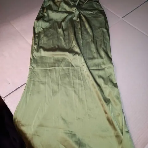 DESIGNER KHAKI SATIN CORSET TOP MIDI DRESS - SMALL