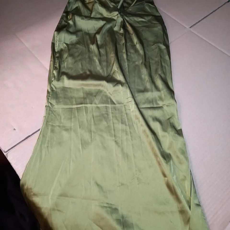 DESIGNER KHAKI SATIN CORSET TOP MIDI DRESS - SMALL