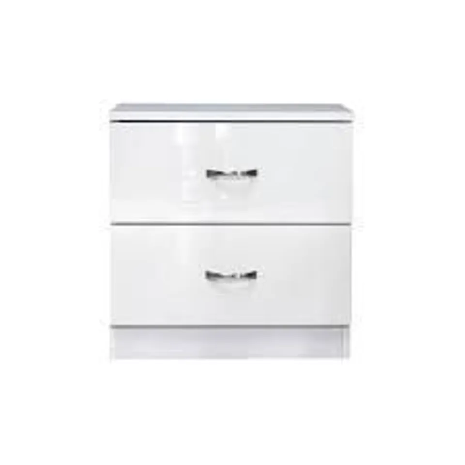 BOXED CHILTON 2 DRAWER BEDSIDE TABLE WHITE GLOSS 