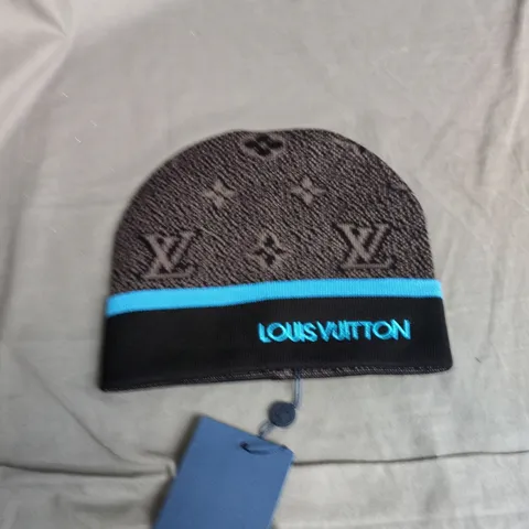 LOUIS VUITTON MONOGRAM BEANIE HAT – BLACK WITH TURQUOISE BAND 
