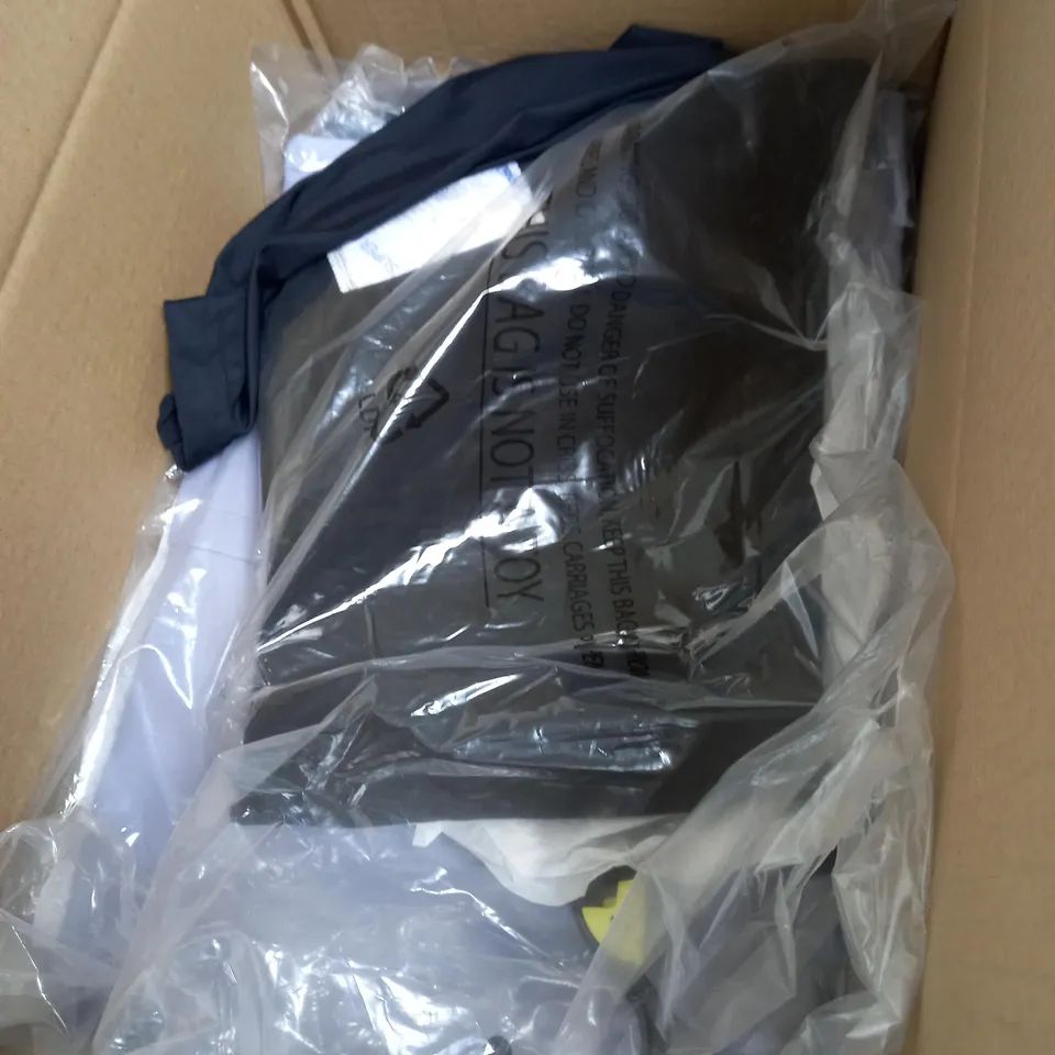 BOX OF 10 ITEMS TO INCLUDE TROUSERS, TOPS, JACKETS ETC
