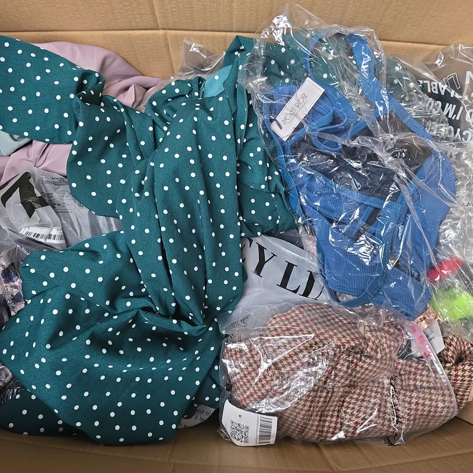 APPROXIMATELY 35 ASSORTED CLOTHING ITEMS IN VARIOUS SIZES, STYLES & COLOURS TO INCLUDE TOPS, JACKET, BOTTOMS, ETC - COLLECTION ONLY