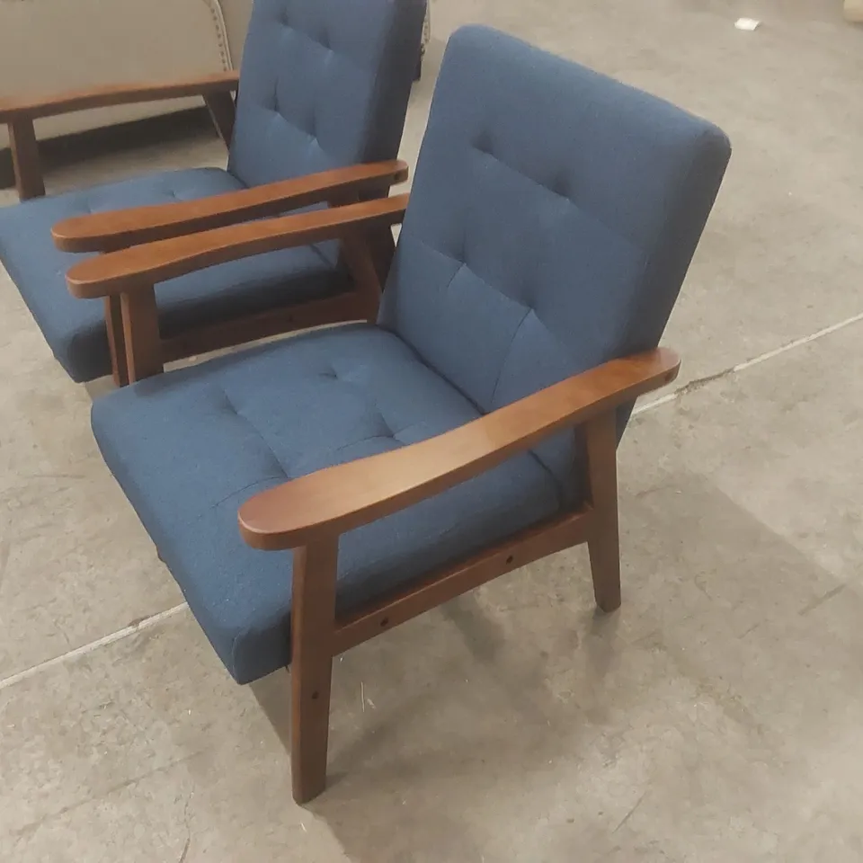 SET OF 2 66CM WIDE MID-CENTURY ACCENT CHAIRS WITH WOODEN ARMRESTS & TUFTED UPHOLSTERED SEAT