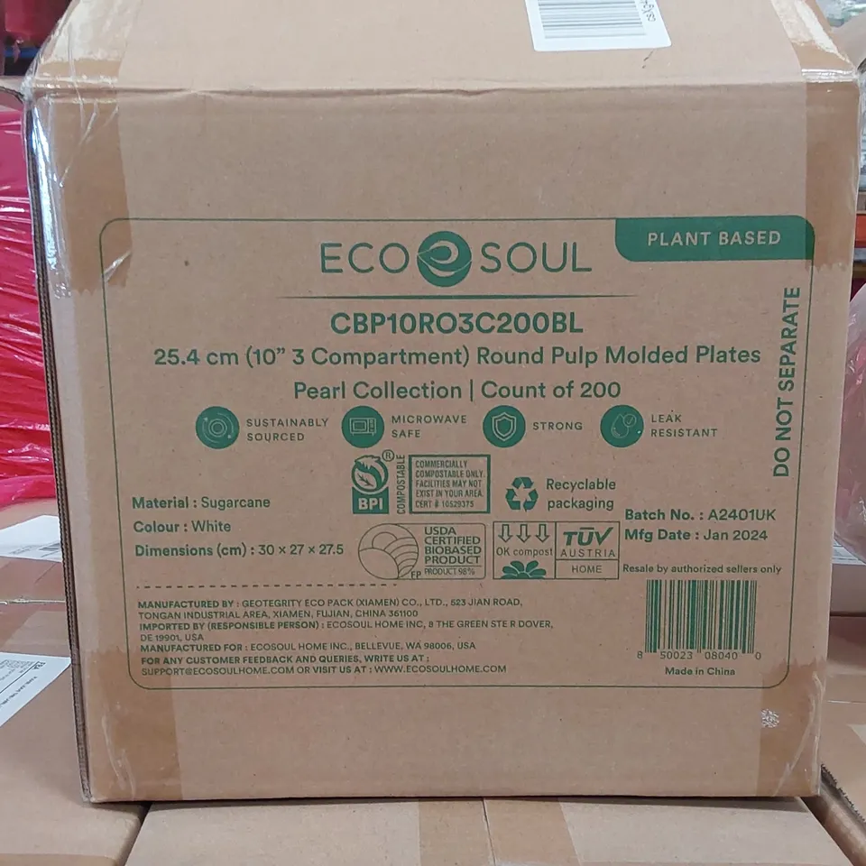 PALLET OF APPROXIMATELY 48 BOXES OF 200x 25.4CM (10" 3 COMPARTMENT) ROUND PULP MOLDED PLATES 