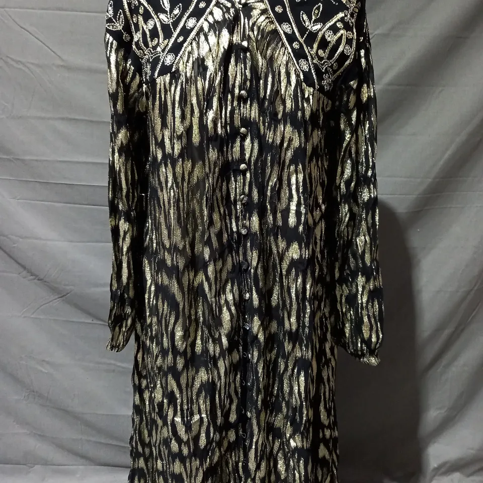 MONSOON KIMONO IN BLACK/GOLD W. GLITTER EFFECT SIZE 14