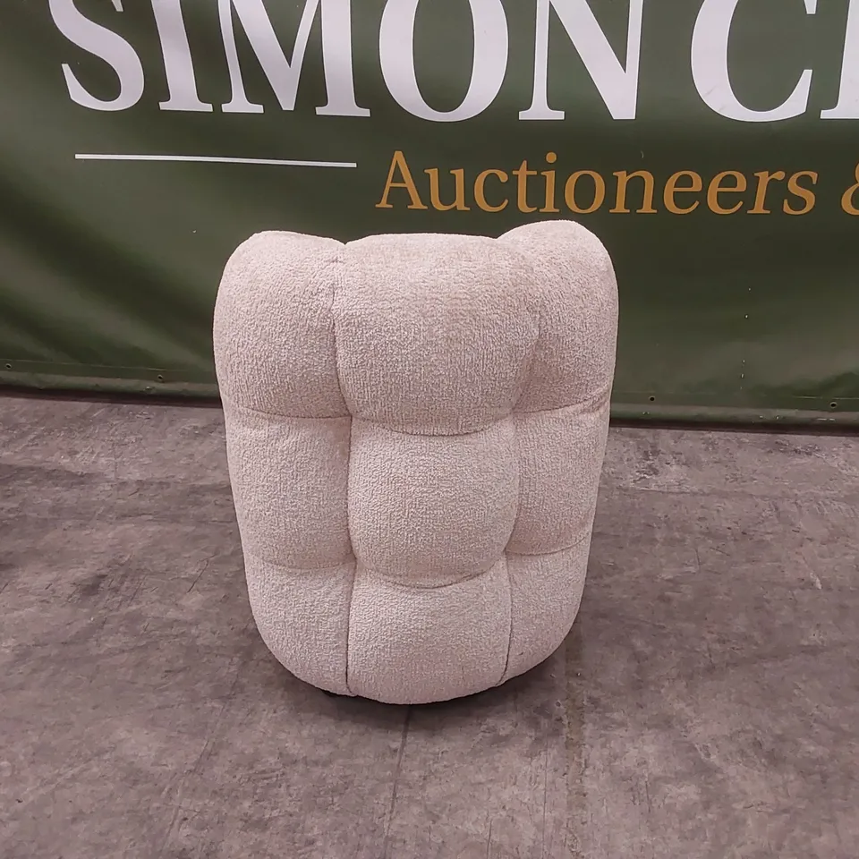 QUALITY DESIGNER BUMPER CIRCA GLAM FABRIC DINING CHAIR ON WHEELS - SAND