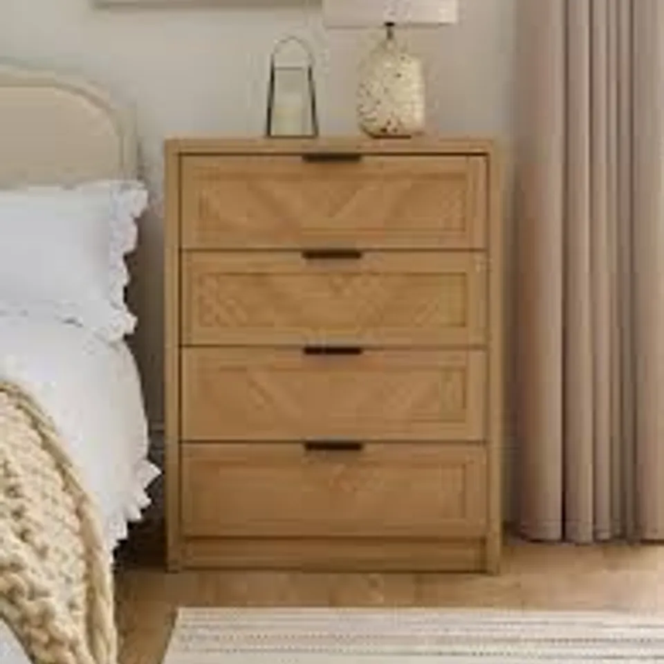 BOXED CHEVRY 4 DRAWER CHEST - OAK (1 BOX) RRP £149
