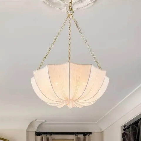 BOXED 23.6 IN. 5-LIGHT BRASS PENDANT LIGHT WITH PLEATED FABRIC