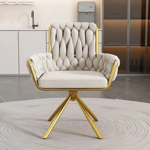 BOXED LUXURIOUS VELVET DINING ROOM CHAIR WITH 4 METAL LEGS, KITCHEN CHAIRS FOR OFFICE, LIVING ROOM, 63X50X87 CM, BEIGE