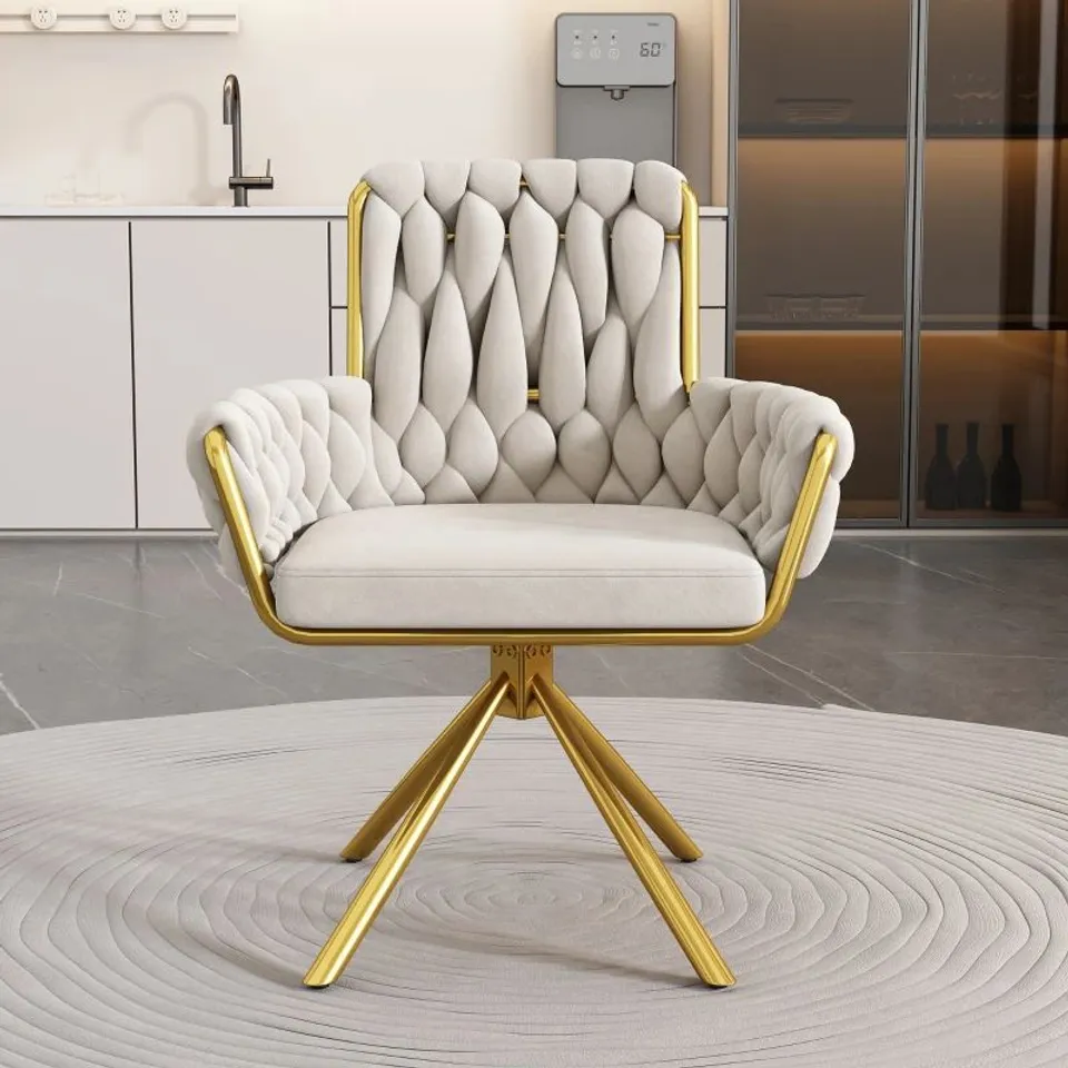 BOXED LUXURIOUS VELVET DINING ROOM CHAIR WITH 4 METAL LEGS, KITCHEN CHAIRS FOR OFFICE, LIVING ROOM, 63X50X87 CM, BEIGE