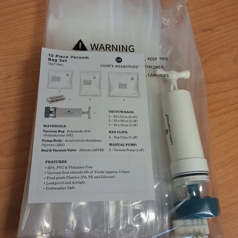 LOT OF 24 10-PIECE BOXES OF COOKS'S ESSENTIALS VACUUM BAG SETS