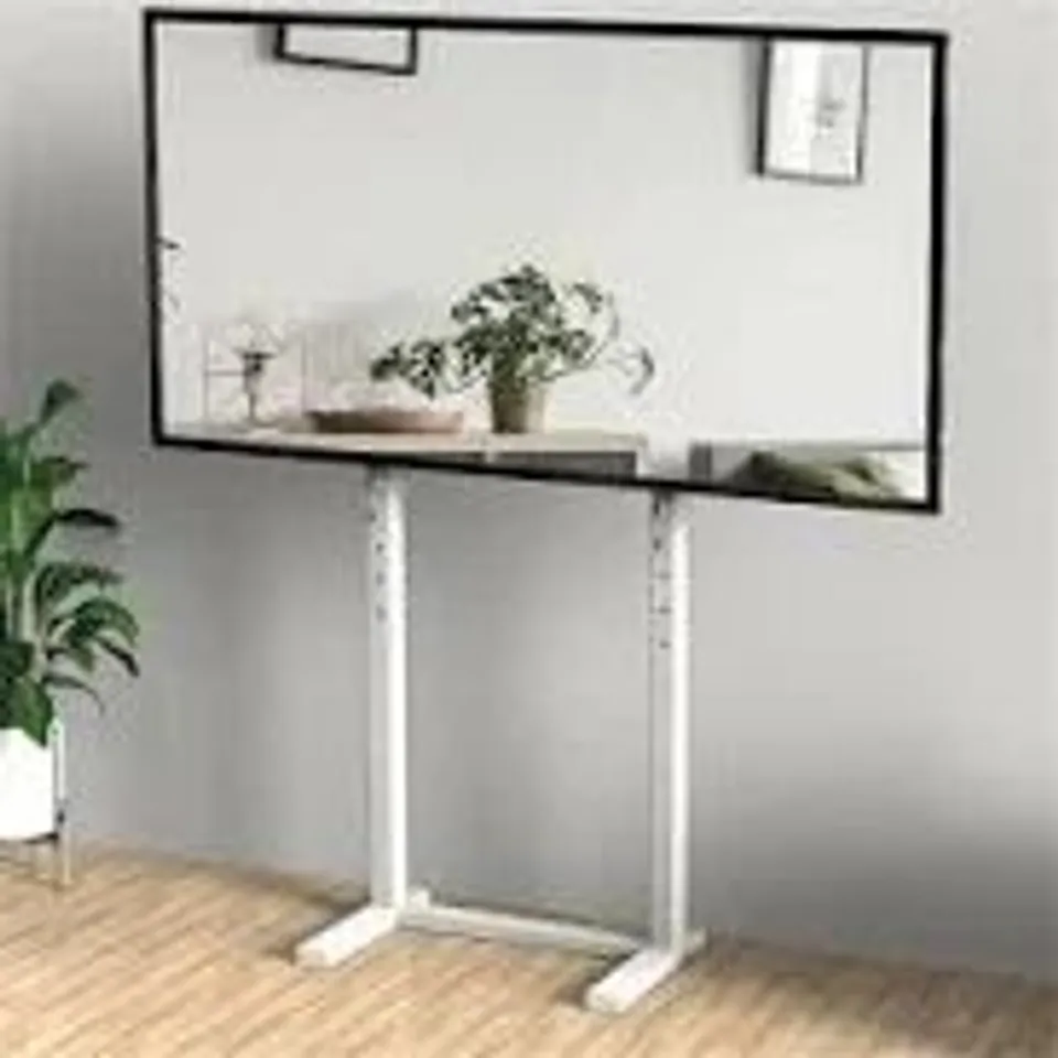 BOXED WHITE UNIVERSAL FLOOR TV STAND MOUNT HEIGHT ADJUSTABLE TV BRACKET (1 BOX)