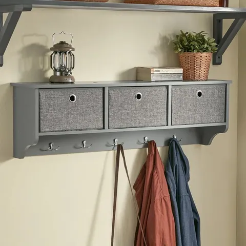 BOXED LAKESHORE WALL 5 - HOOK WALL MOUNTED COAT RACK WITH STORAGE (1 BOX)