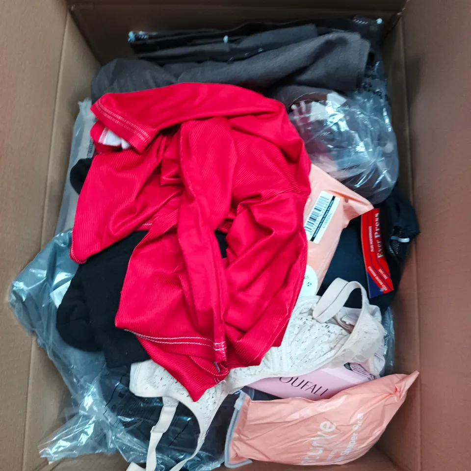 LARGE BOX OF APPROXIMATELY 25 ASSORTED CLOTHING ITEMS IN VARIOUS COLOURS, STYLES AND SIZES - COLLECTION ONLY