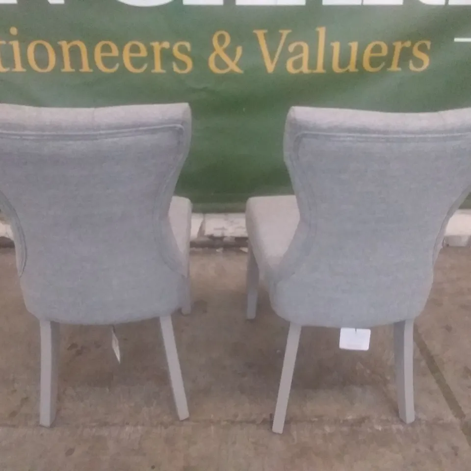SET OF 2 NEW BEWLEY GREY VELVET BUTTON BACK DINING CHAIRS (GREY LEG)