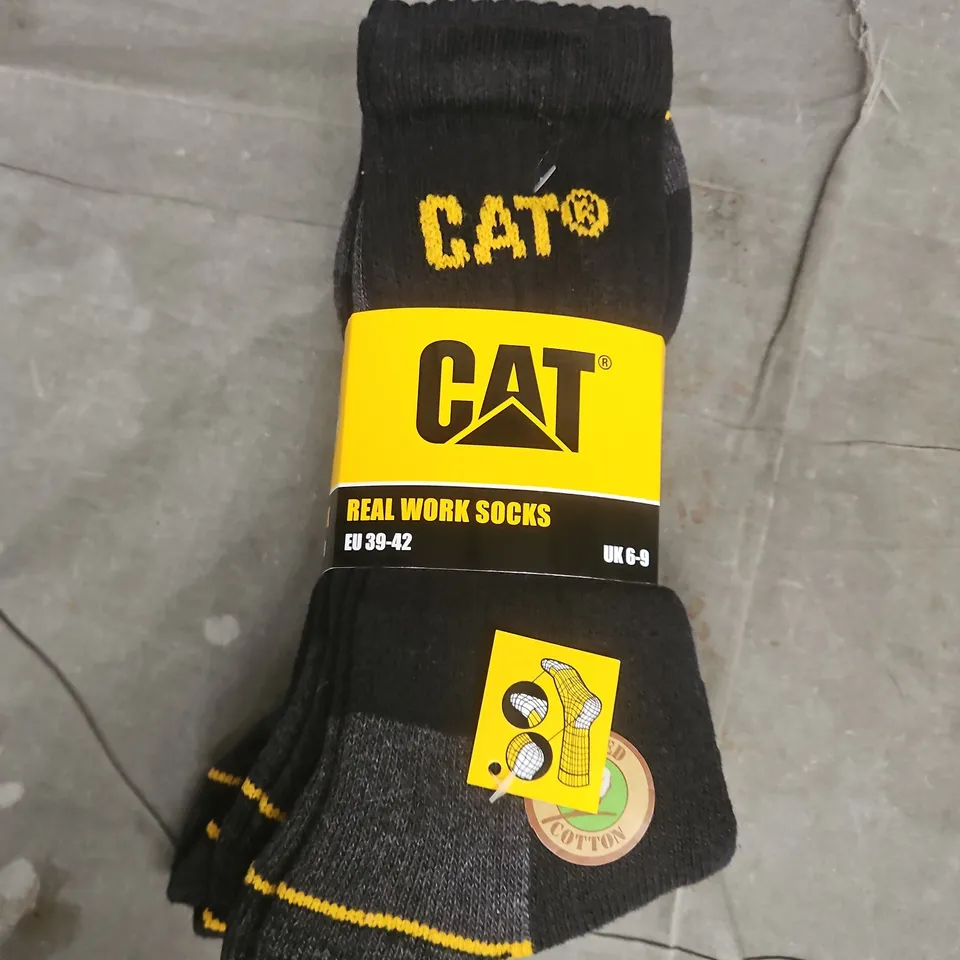 CAT REAL WORK SOCKS – BLACK, UK 6-9 - 3 PACK 